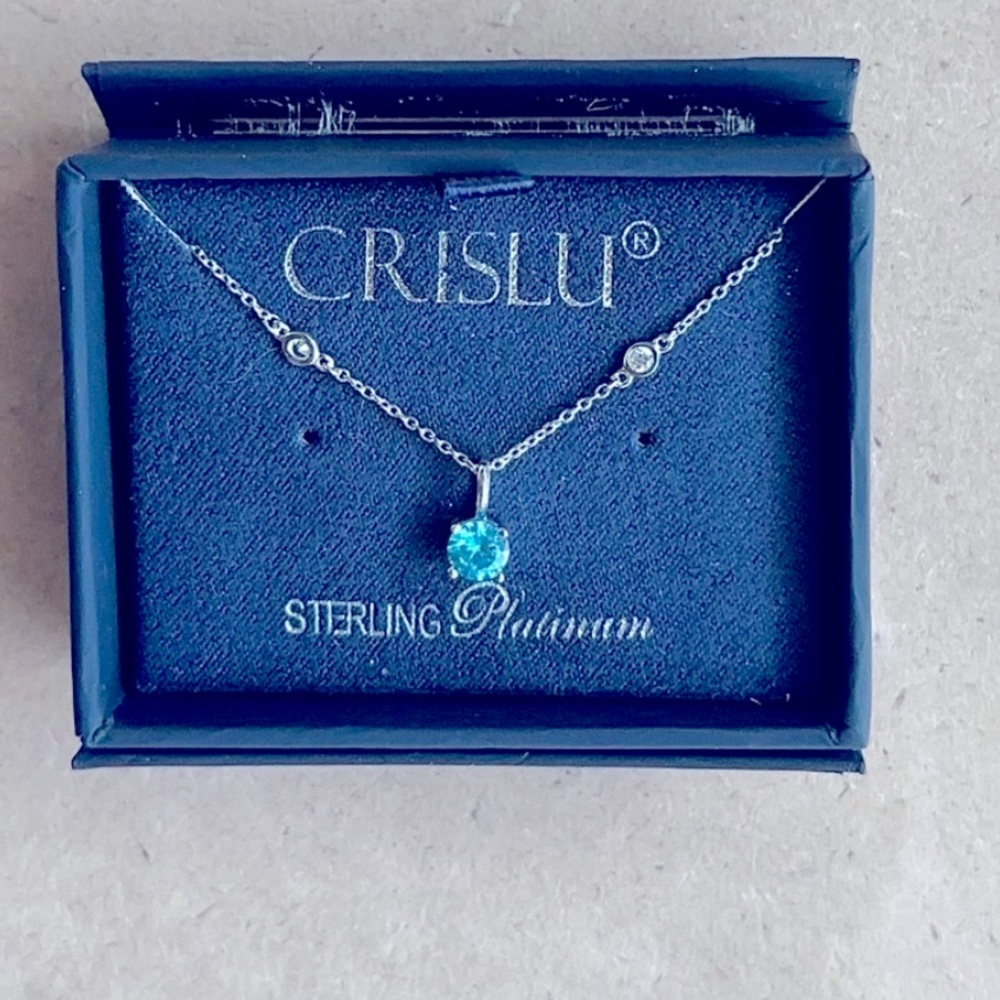 CRISLU Sterling Platinum Necklace with Blue Gemstone